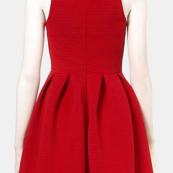 Topshop Cherry Twist Rib Pleated Skater Dress 10 - Picture 1 of 5